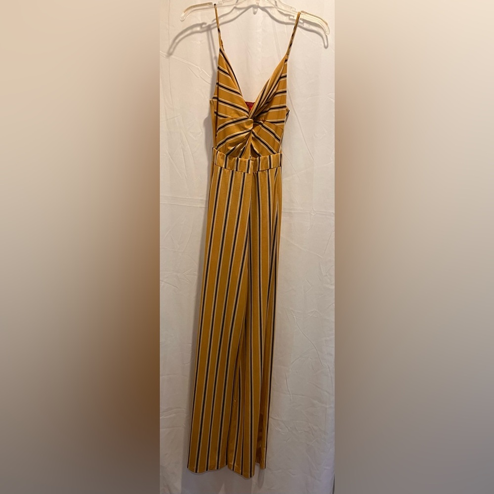 Guess Mustard/White/Blue Striped Jumper with Keyhole